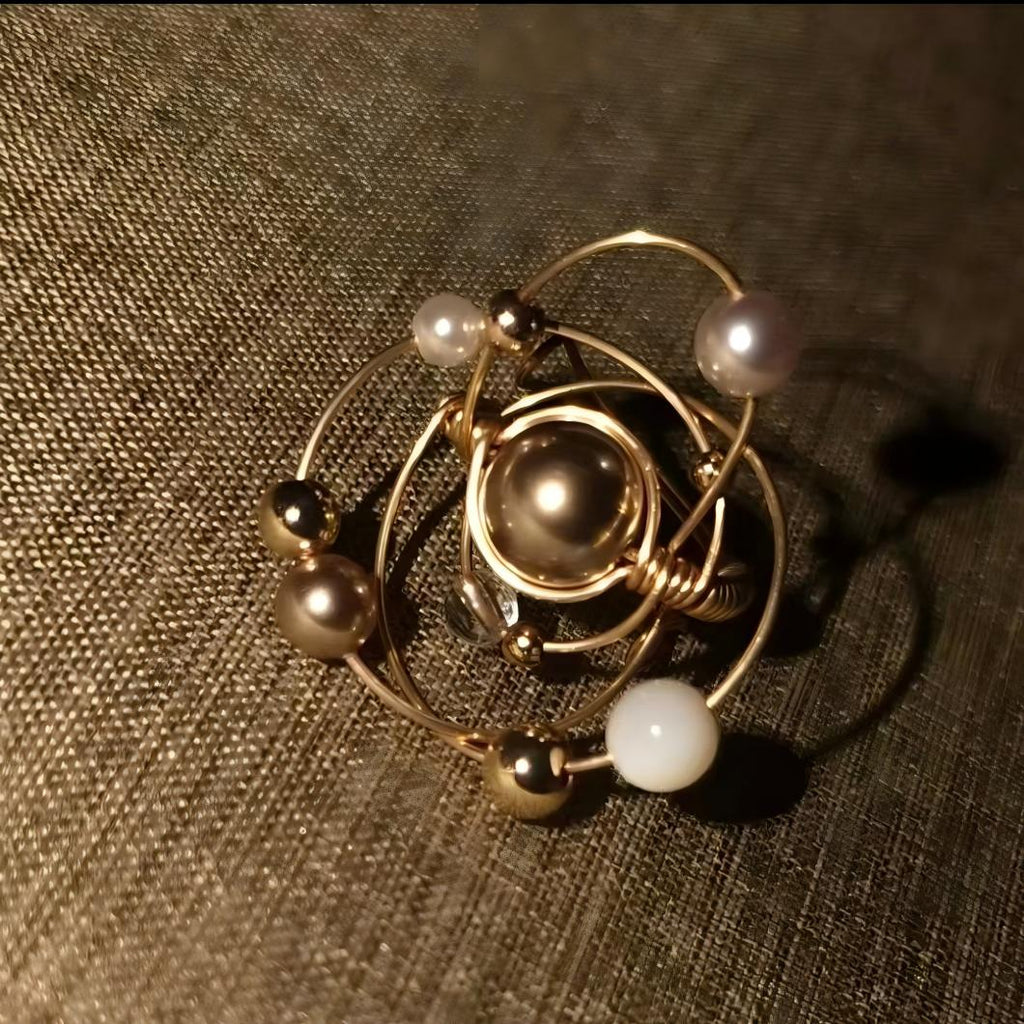 Champagne Gold Pearl & Crystal Orbital Ring