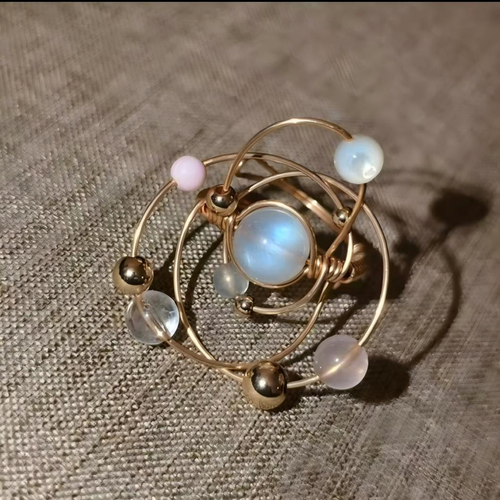 Galactic Star Trails Crystal Ring — Blue Moonstone