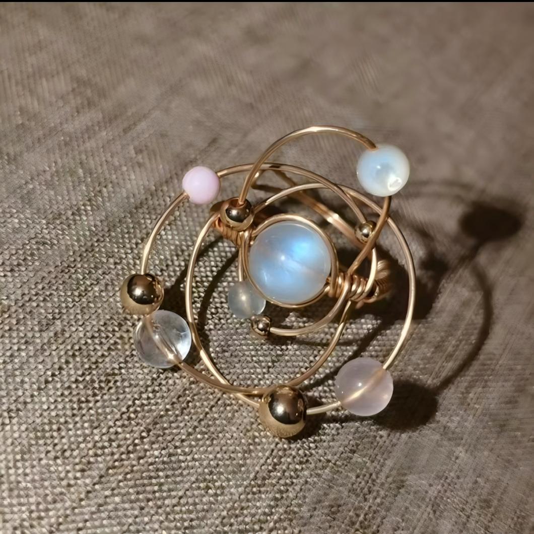 Galactic Star Trails Crystal Ring — Blue Moonstone