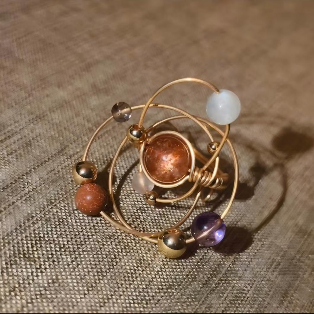 Galactic Star Trails Crystal Ring — Sun Strawberry Quartz