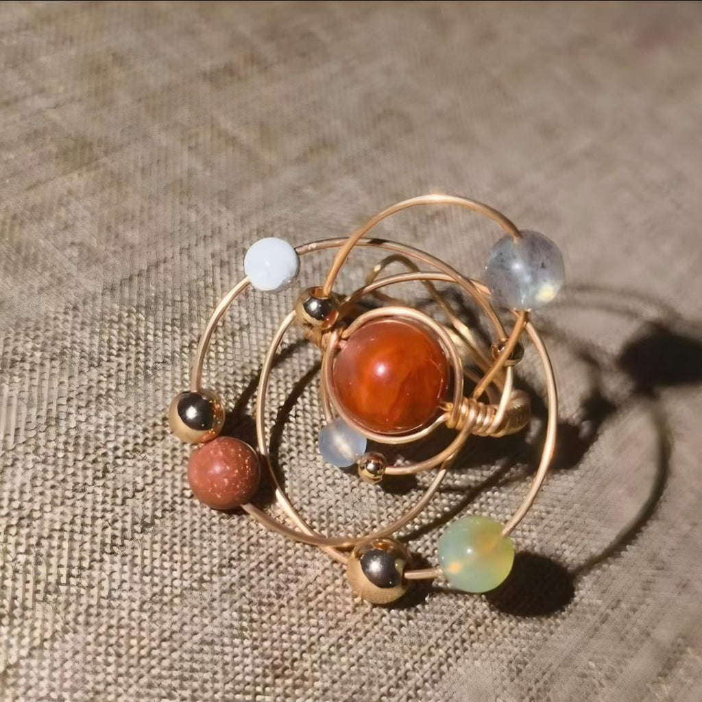 Galactic Star Trails Crystal Ring — Persimmon Nanhong Agate