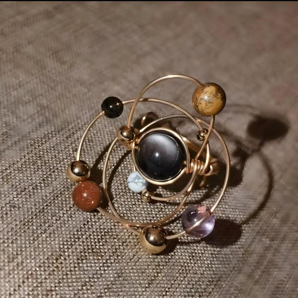 Galactic Star Trails Crystal Ring — Silver Sheen Obsidian