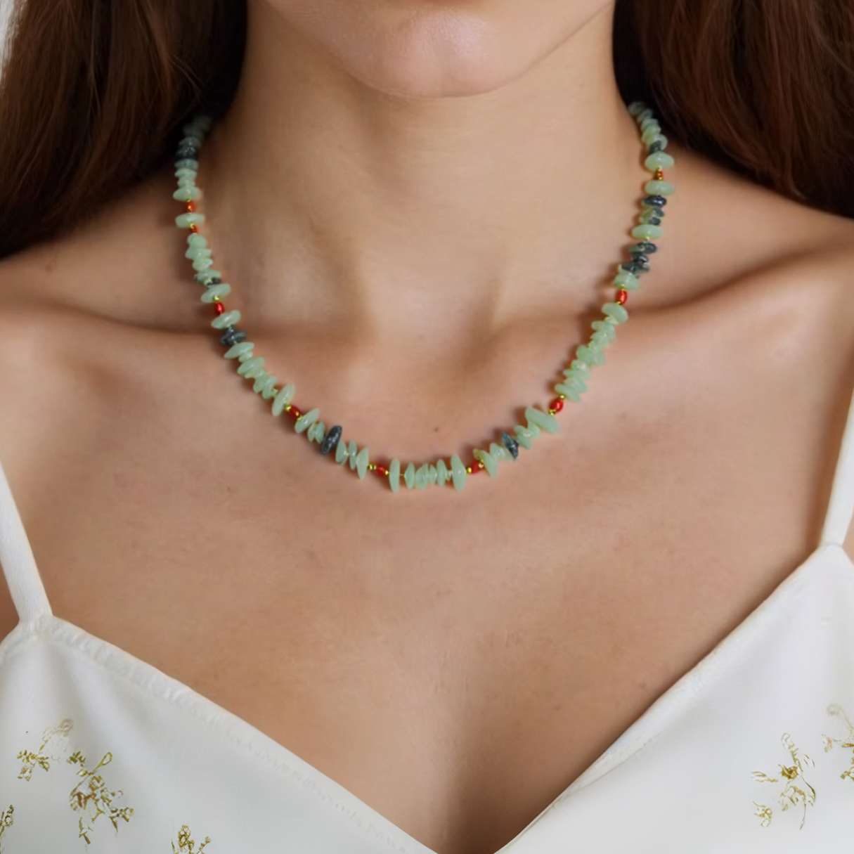 Green Fluorite & Carnelian Choker