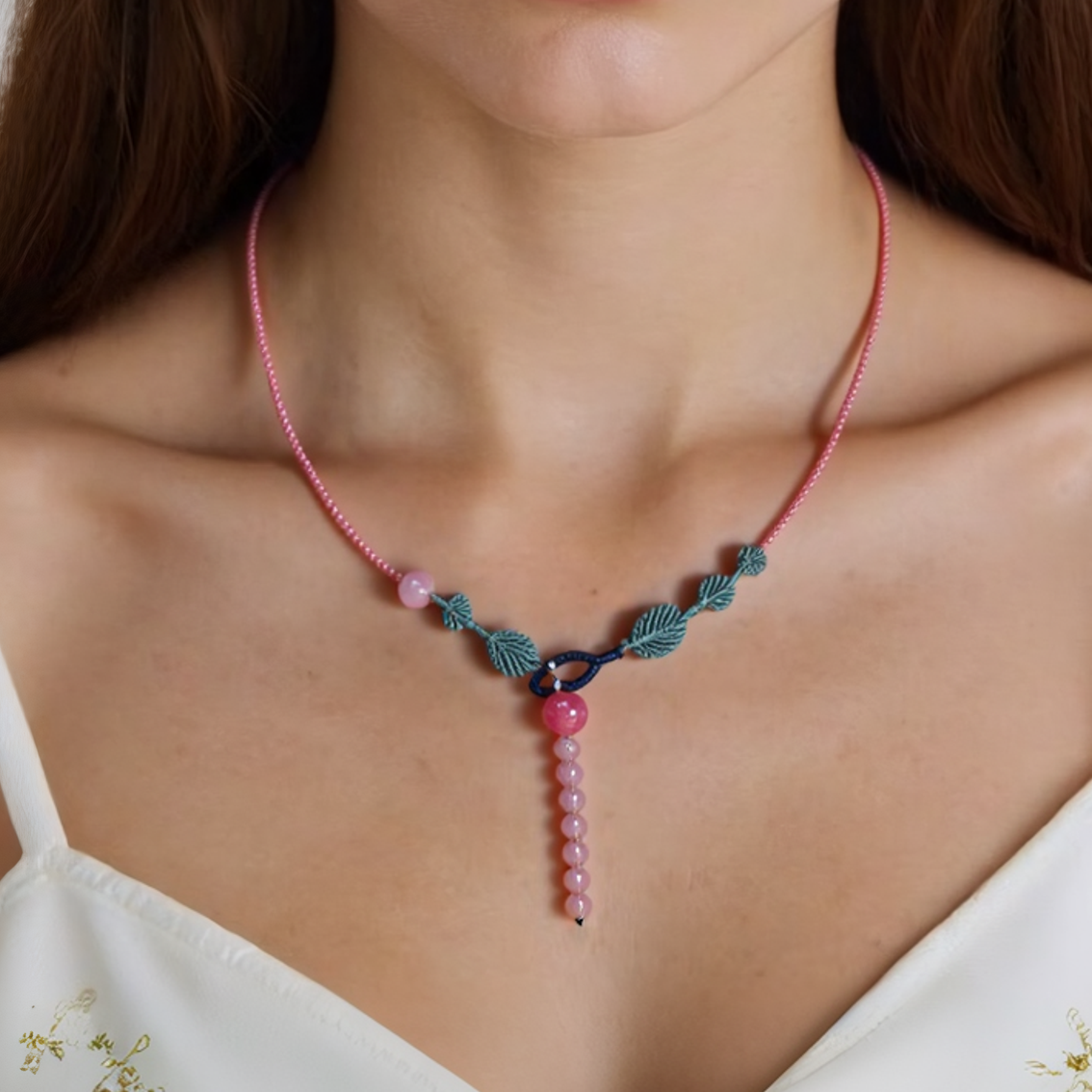 Cherry Blossom Rain Rhodonite Choker