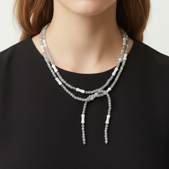 Gray Moonstone &amp; Bamboo Joint Necklace