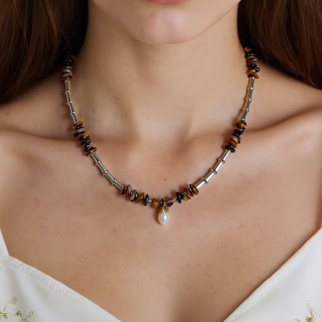 Tiger Eye & Baroque Pearl Choker