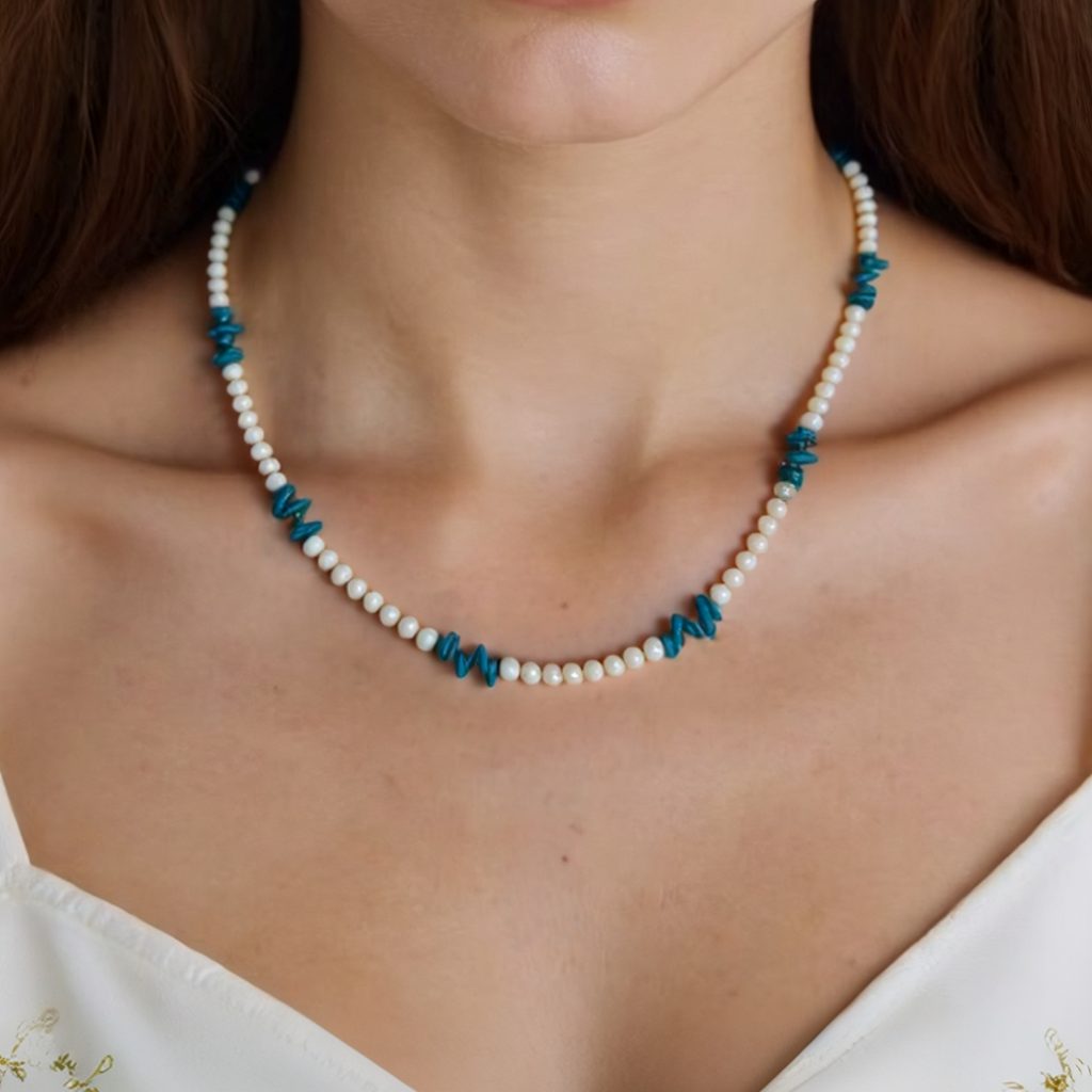White Coral &amp; Blue Phosphophyllite Necklace