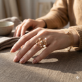 Champagne Gold Pearl & Crystal Orbital Ring