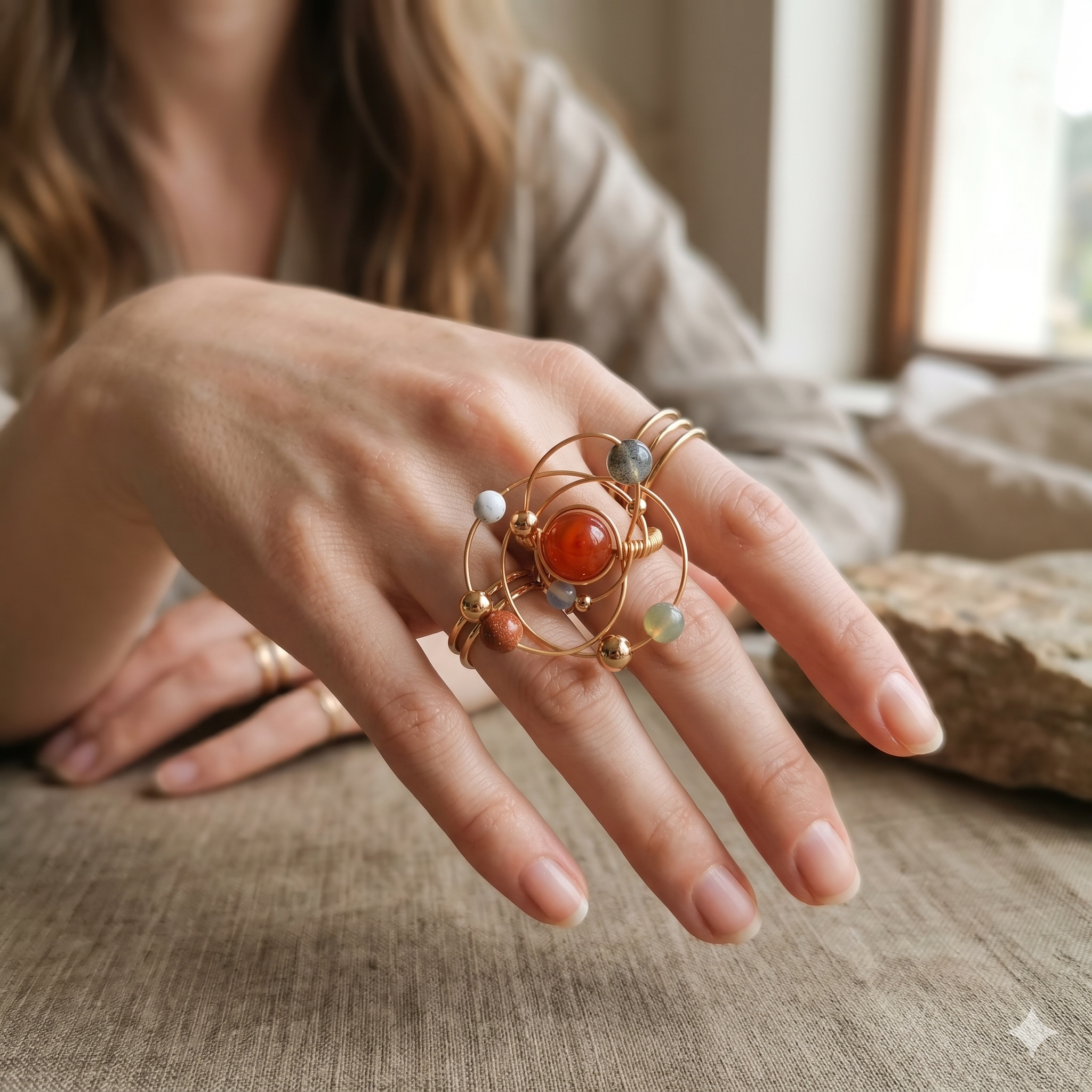 Galactic Star Trails Crystal Ring — Persimmon Nanhong Agate