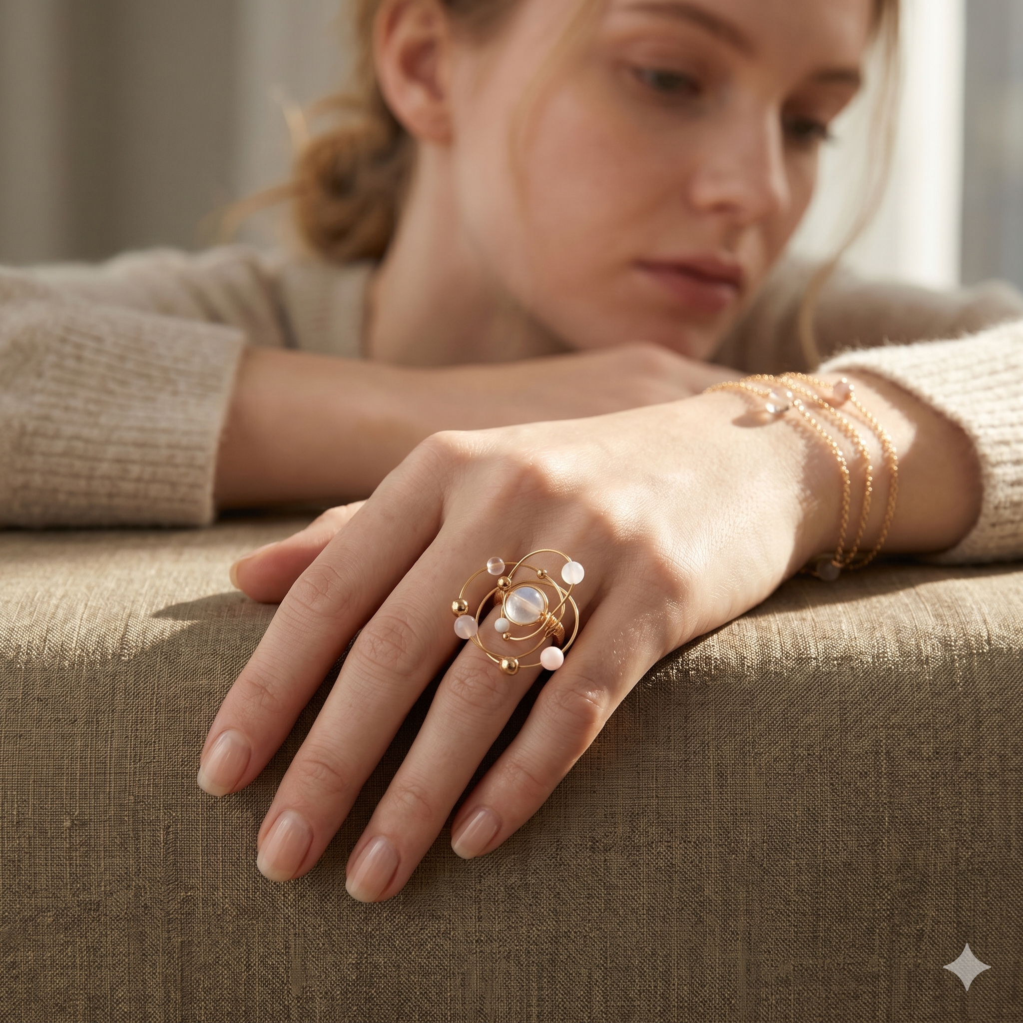 The Romantic Orbit - Rose Quartz Ring